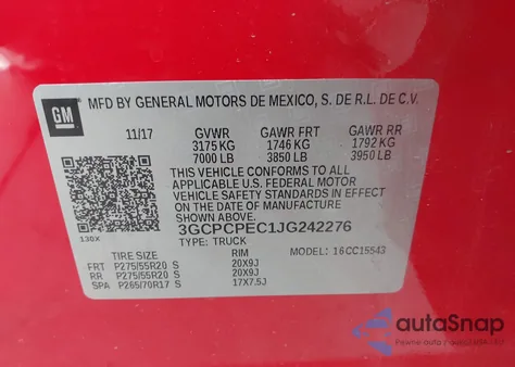 2018 Chevrolet Silverado 1500 Custom z USA, uszkodzony, nr VIN 3GCPCPEC1JG242276